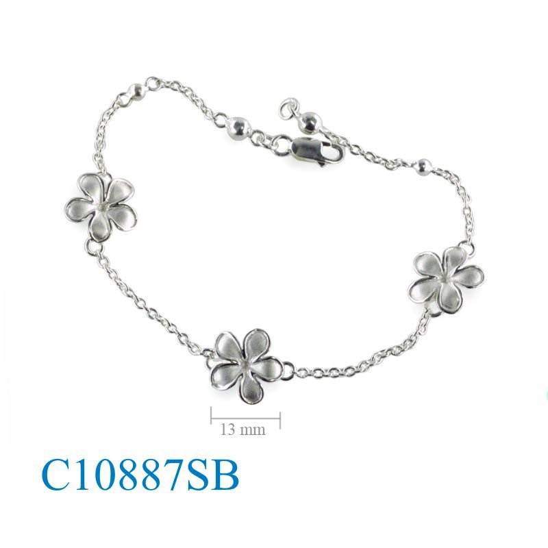 Flower Bracelet, Plumeria Bracelet, 3 pieces 11mm sandblast .