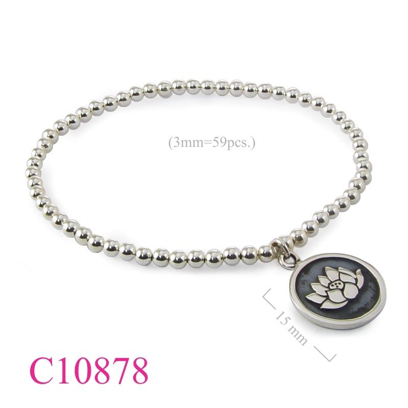 Lotus Bracelet, elastic ball chain and lotus round tag.
