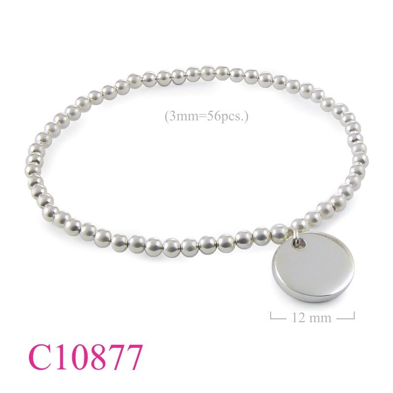 Bracelet, elastic ball chain and 12mm round tag.
