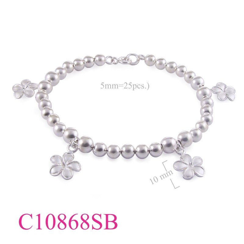 Flower Bracelet, Plumeria Bracelet, 4 sandblast on ball chain.