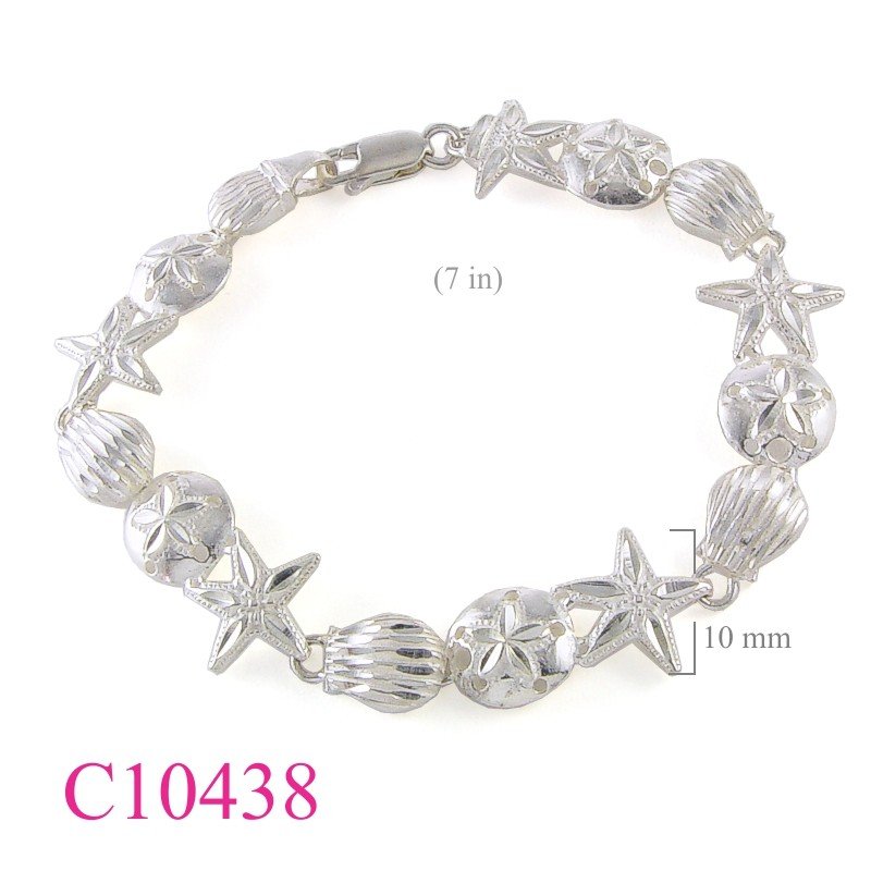 Beach Bracelet, 7 inches starfishs, shells with diamond cut.