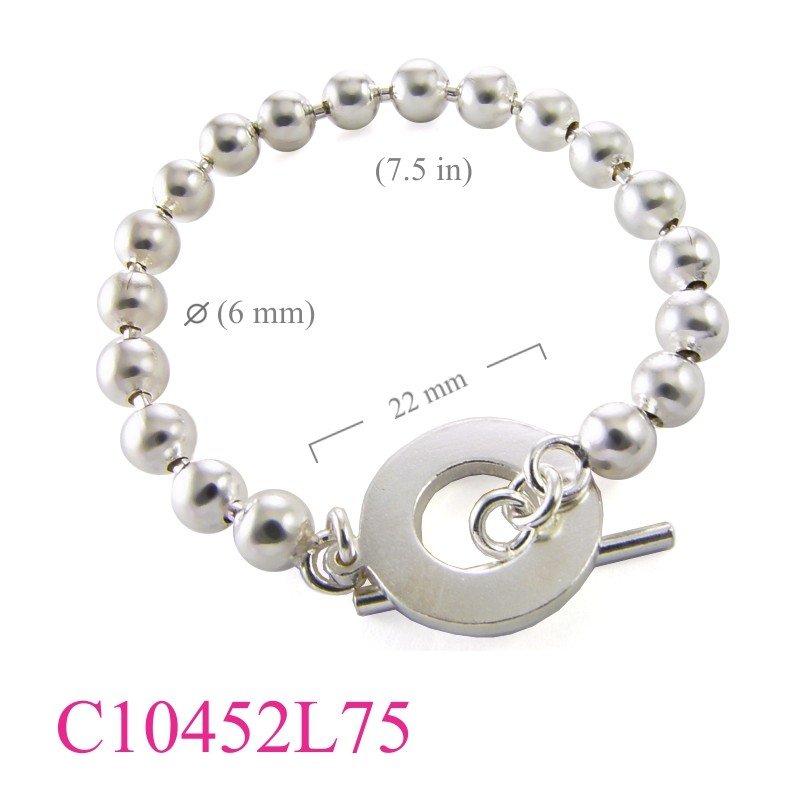 Bracelet, 7.5 inches 6mm ball chain.