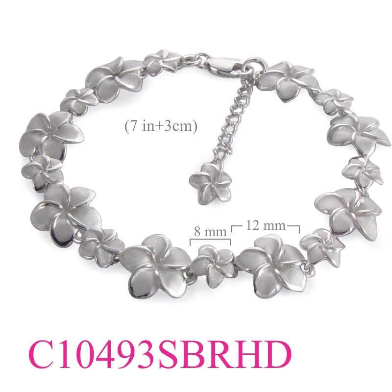 Bracelet, big and small champac flowers with sand blast and Rhodium plated.