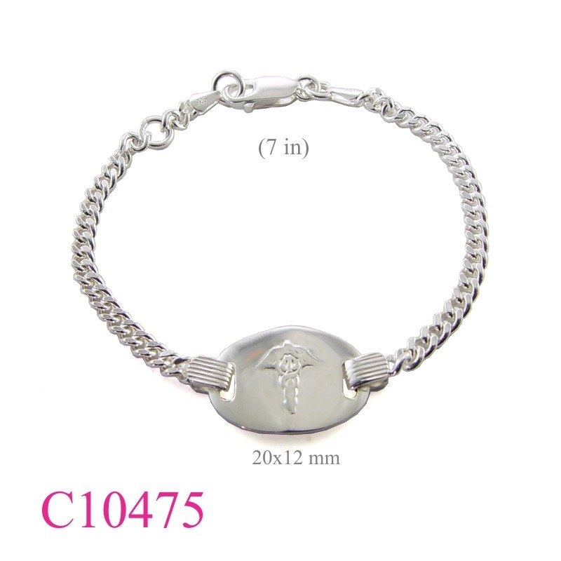 Bracelet, 7 inches oval medical ID.