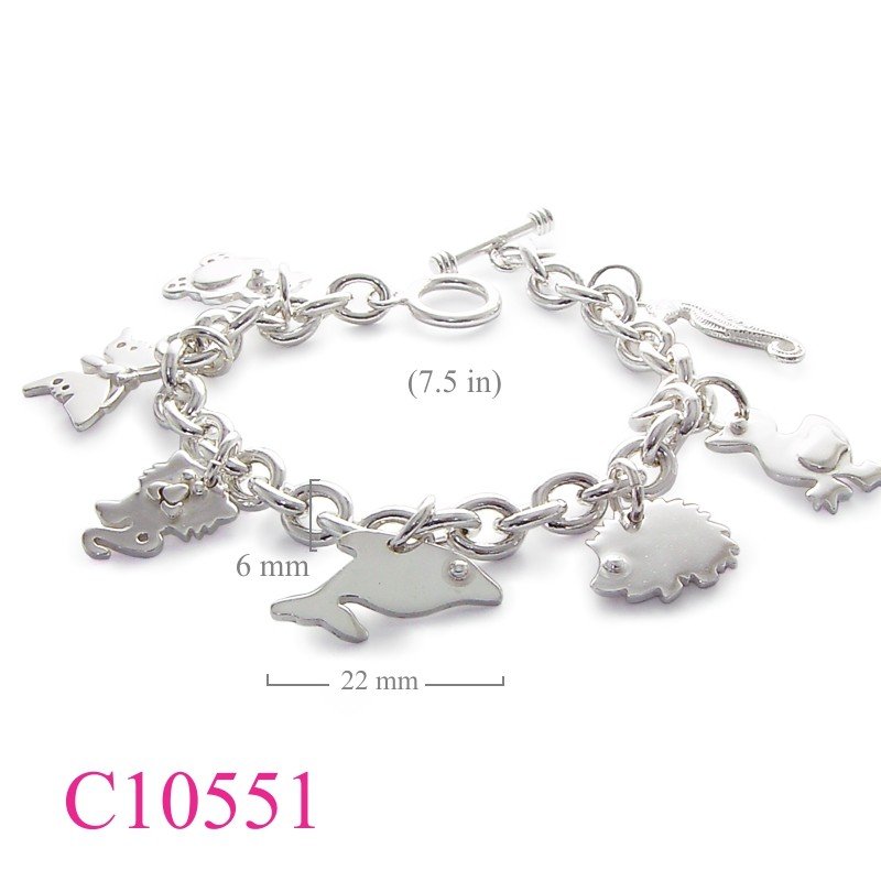 Animal Bracelet, t-lock oval links with lion, buterfly, bear, seahorse, duck,