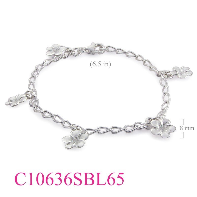 Bracelet, 5 hanging champac flowers with sandblast.