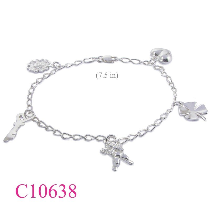 Good luck Bracelet, hanging heart, key, angle, four leaf clover, sunflower.