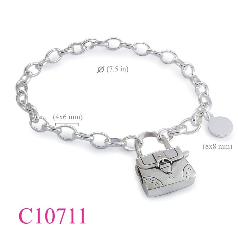 Bag Bracelet, 7.5 inches oval link chain with lady bag lock.