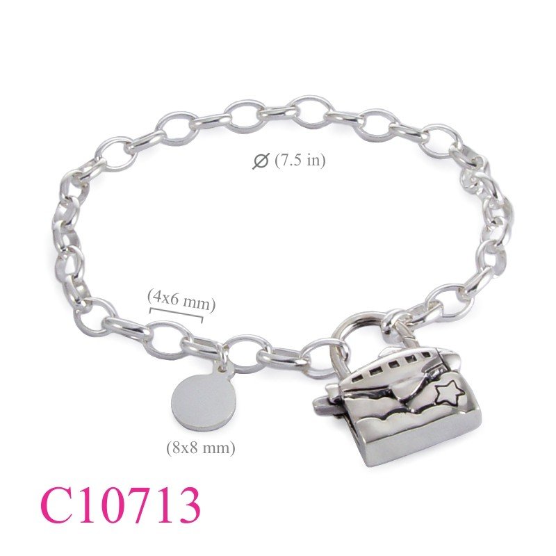 Travel Jewelry Bracelet, 7.5 inches oval link chain with airplane lock.