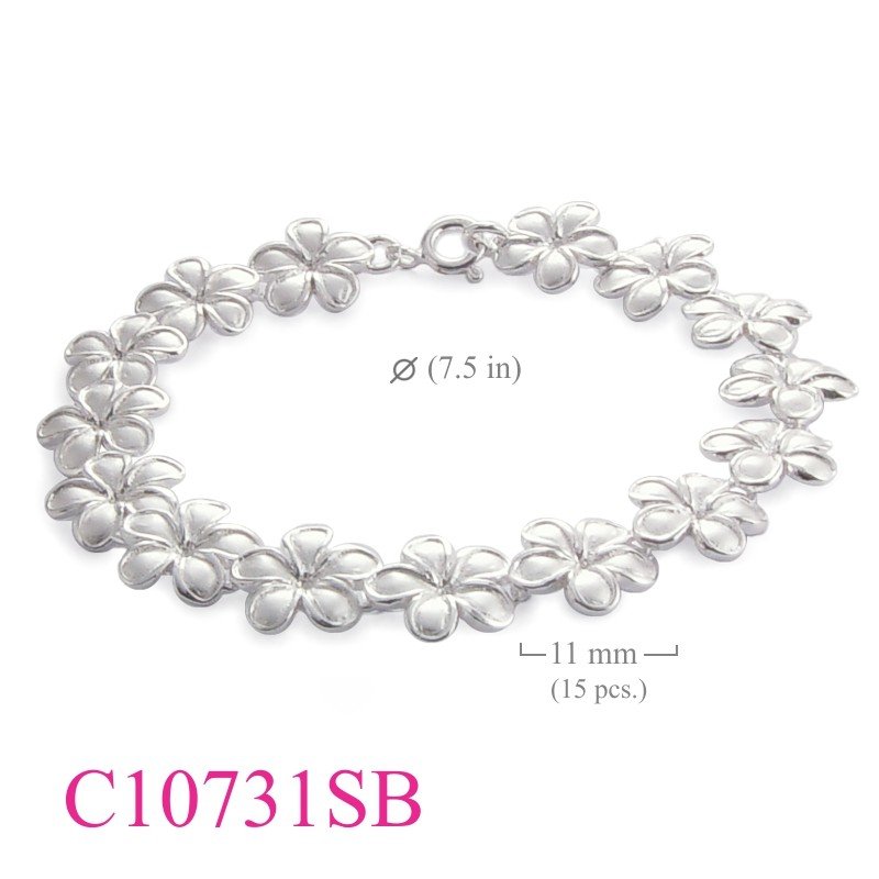 Flower Bracelet, Plumeria Bracelet, 15 pieces 11 mm. sandblast .