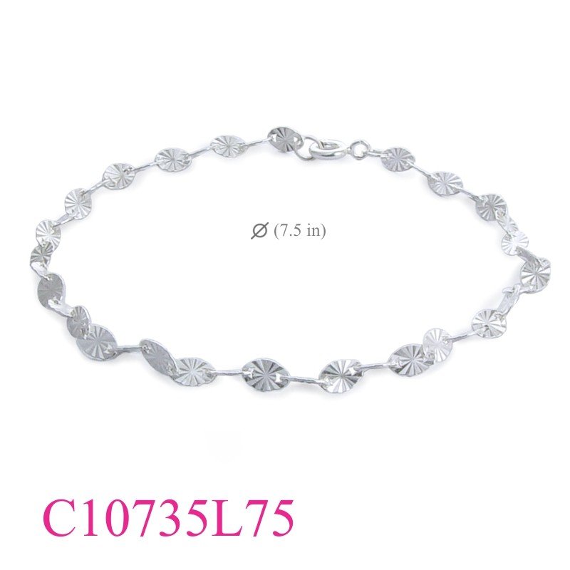 Bracelet, 7.5 inches diamond cut oval links.