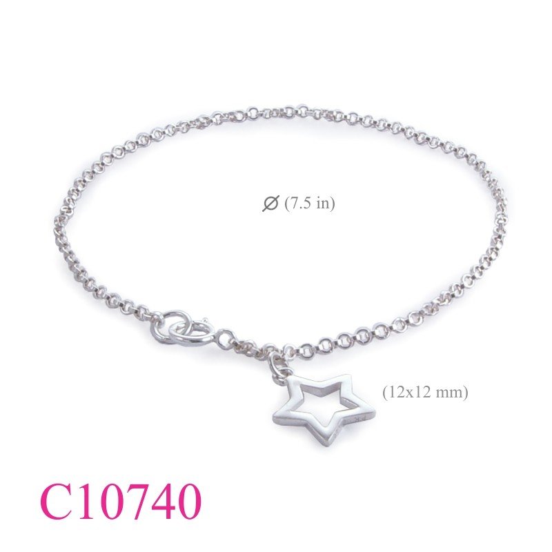 Star Bracelet, 7.5 inches chain and cut out star.