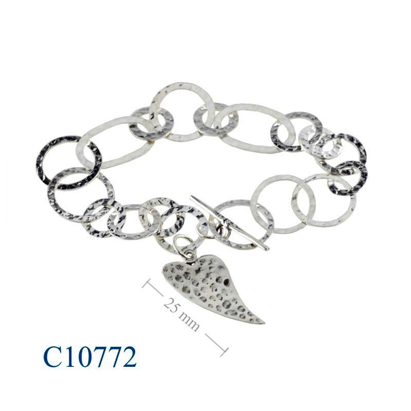 Heart Bracelet, hammered links and hanging heart.