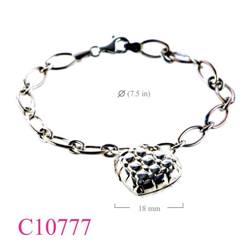 Heart Bracelet, Locket Bracelet, 7.5 inches oval links chain and   charm.
