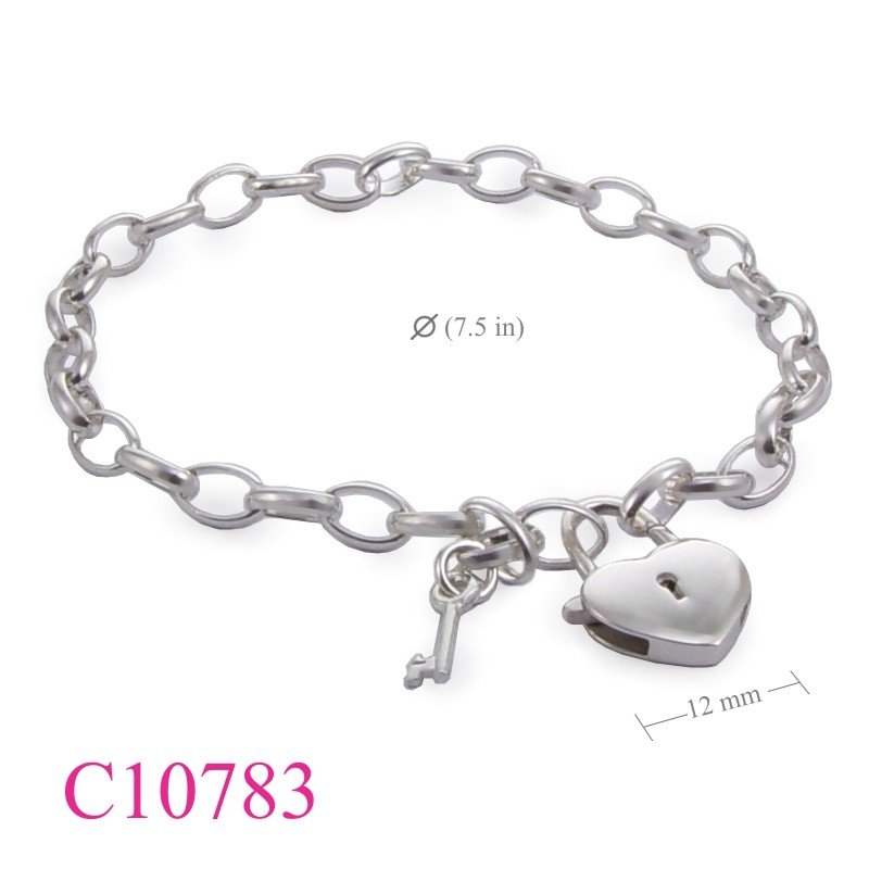 Heart Bracelet, Key Bracelet, 7.5 inches oval links and hanging  and .