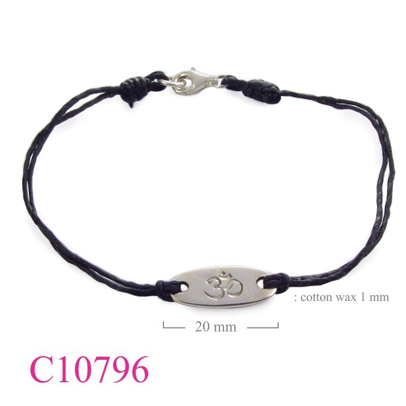Bracelet, Omh oval tag with cotton wax string.