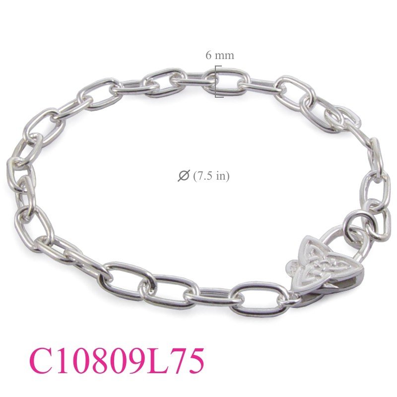 Bracelet, 7.5 inches 9x5mm oval chain and Trinity knot clasp.