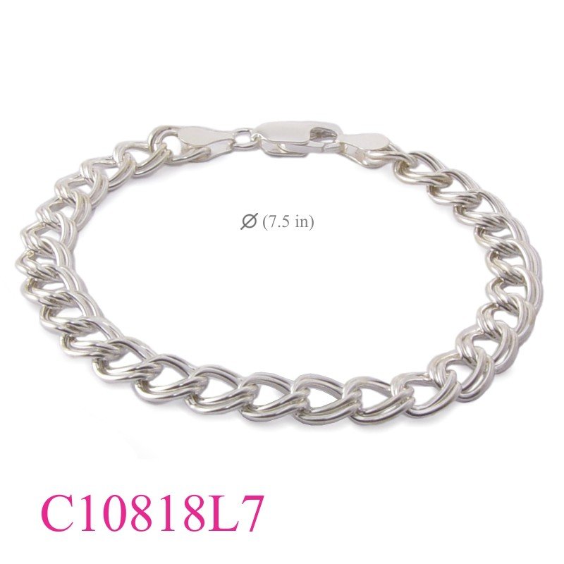 Bracelet, 7 inches 7.5mm double ring chain.