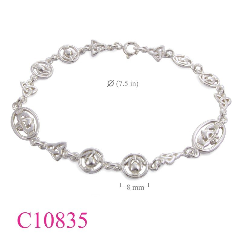 Claddagh Bracelet, Thistle Bracelet, 7.5 inches Claddagh, Trinity and Thistle design.