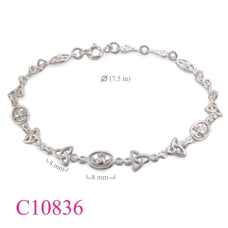 Claddagh Bracelet, 7.5 inches Claddagh and Trinity design.