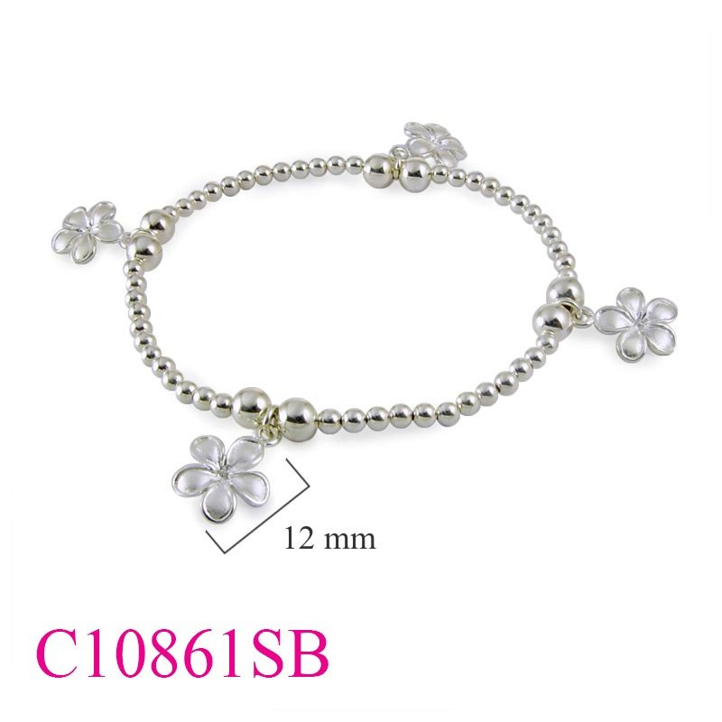 Flower Bracelet, Plumeria Bracelet, 4 sandblast with ball line.