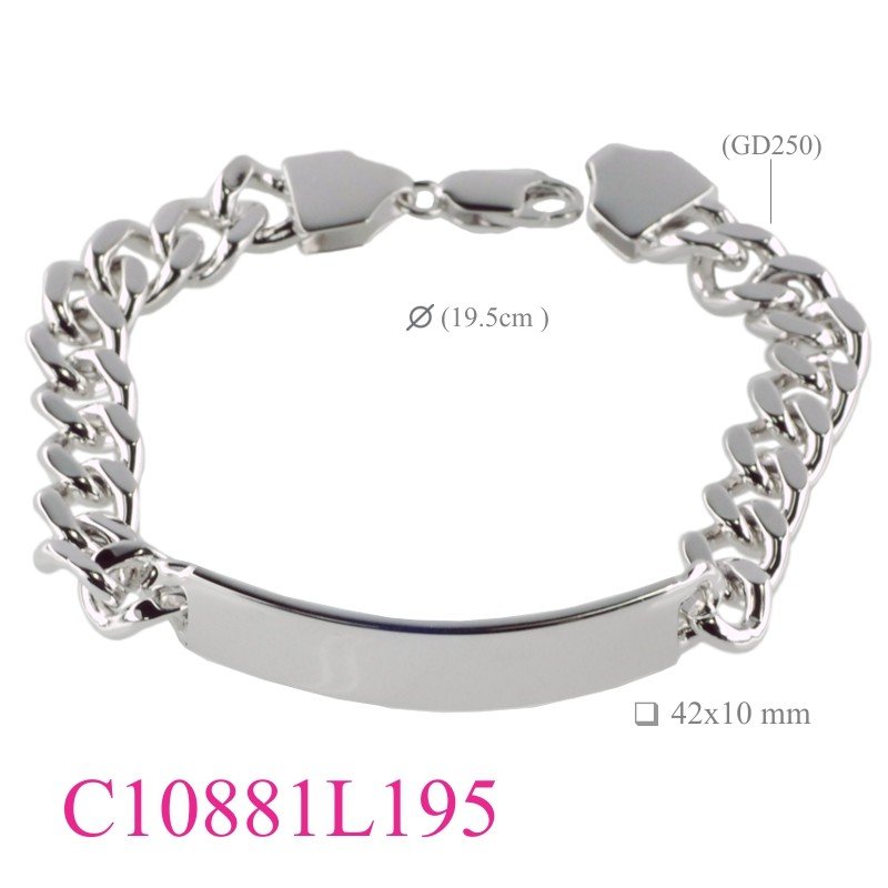 Bracelet, 19.5cm Rhodium plated name tag curb chain.
