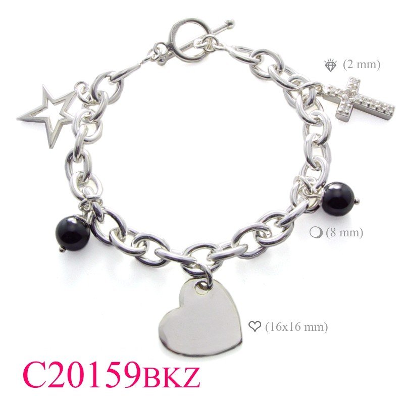 Heart Bracelet, Star Bracelet, chain with hanging ,  and 8mm beads.