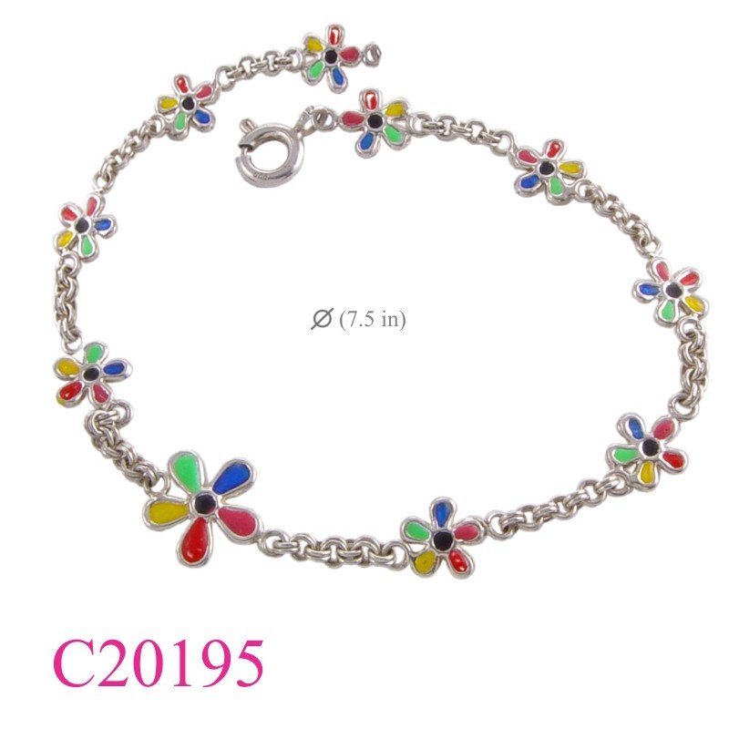 Bracelet,  7.5 inches flowers. enamel.