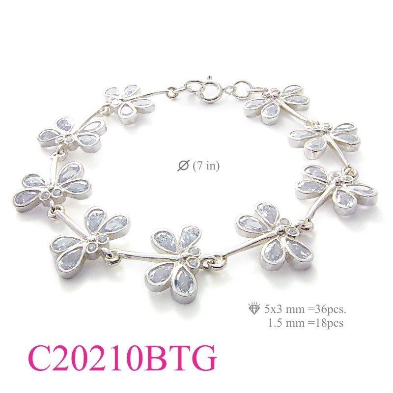 Bracelet, 9 dragonflies with Blue glass stones.