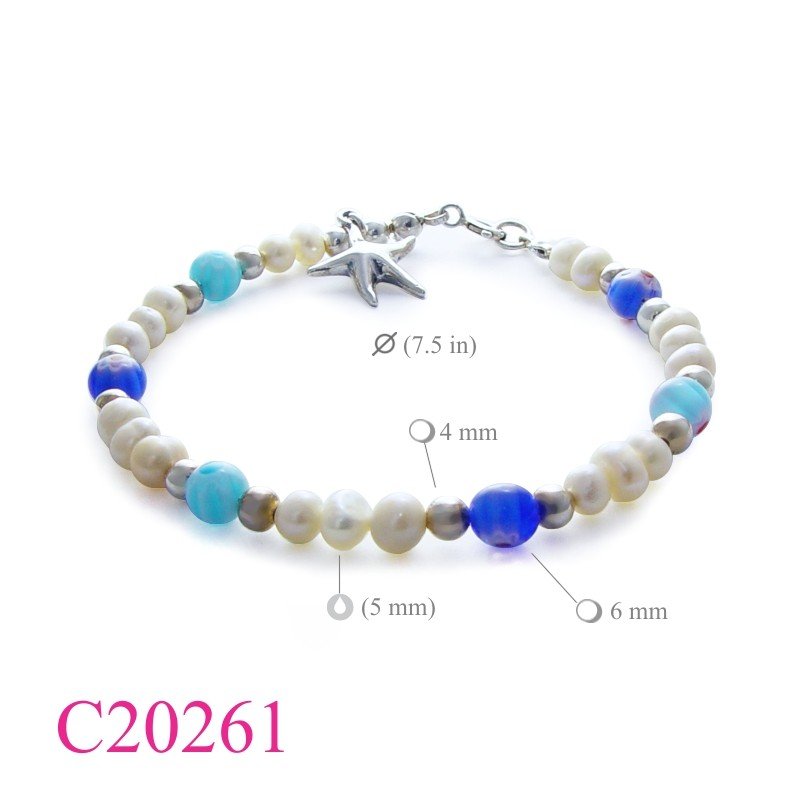 Fish Bracelet, Star Bracelet, Venetian glass beads and FW perls with.