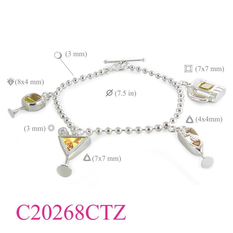 ball chain with hanging liquor glasses Citrine CZ Bracelet.