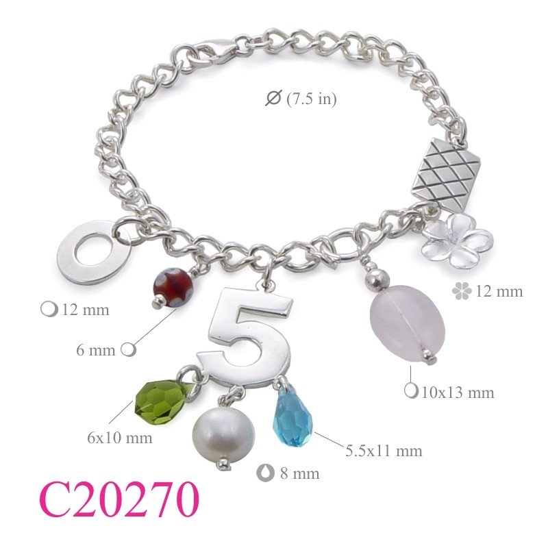 Bracelet, 7.5 inches chain and "5" charm.