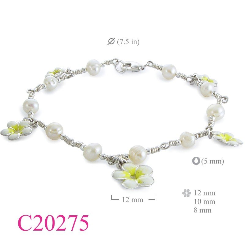 Flower Bracelet, 5 champac flowers and FW perls enamel.