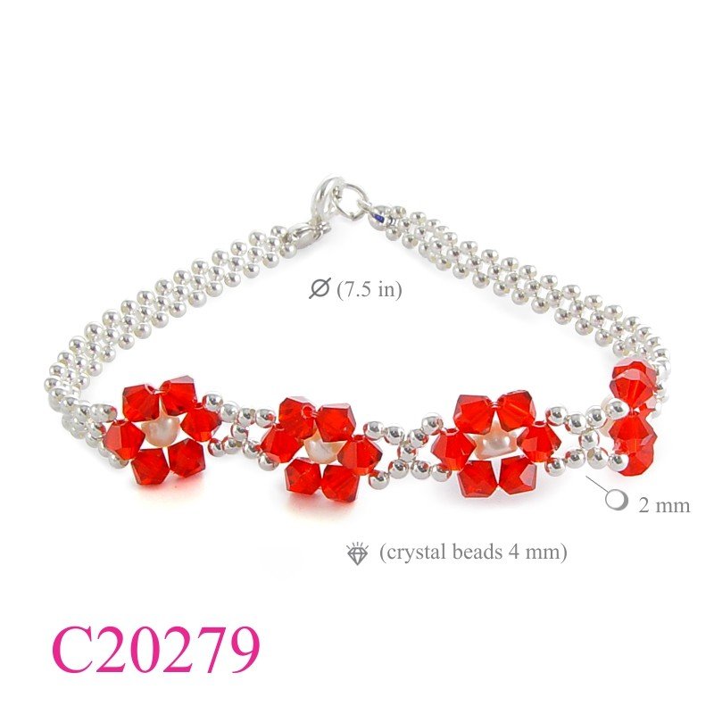 Bracelet, 4 FW perls crystal beads.