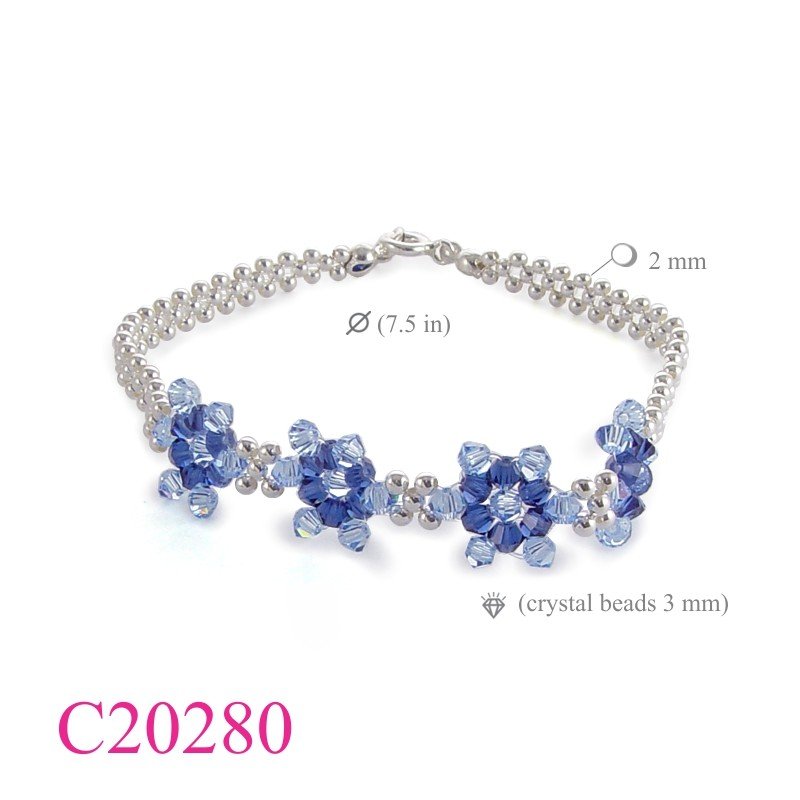 Bracelet, 4 crystal flowers beads.