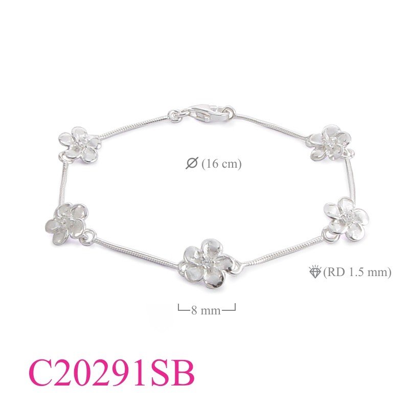 Bracelet, 5 sandblast champac flowers with small stone.