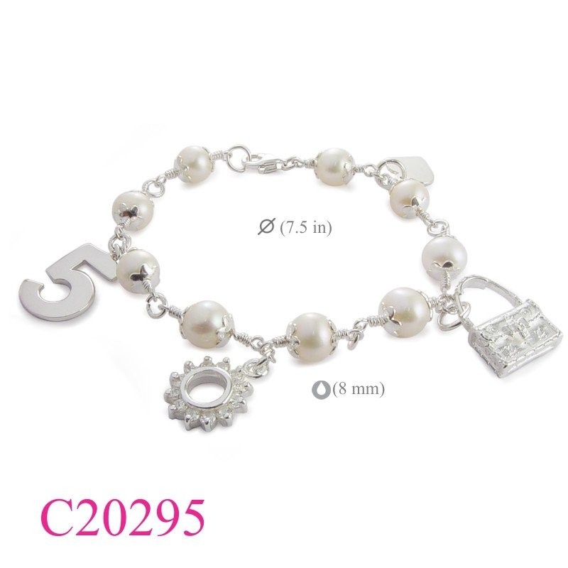Heart Bracelet, FW perls "5", bag and heart charms.