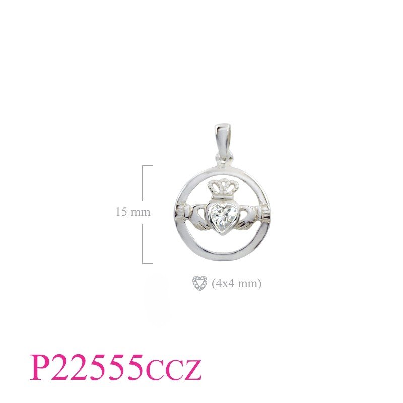 Claddagh Pendant, Heart Pendant, CZ Pendant, round Claddagh with heart CCZ .