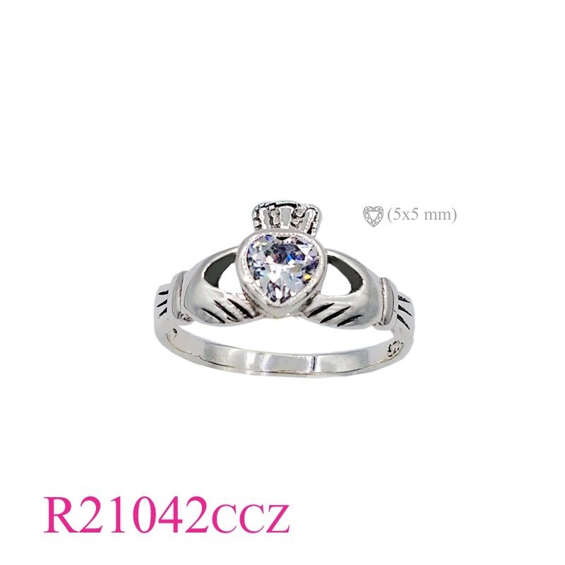 <p>Claddagh Ring, Heart Ring, CZ Ring, Claddagh with CCZ heart stone.</p>