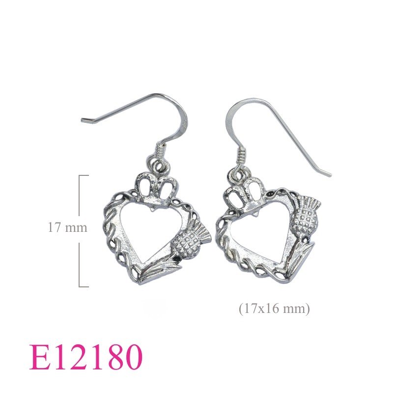 Heart Earrings, Thistle Earrings, 16mm crowned  Thistle.