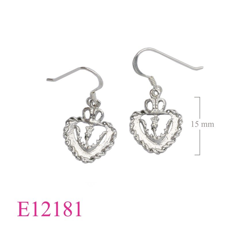 Heart Earrings, Thistle Earrings, 15mm crowned  Thistle.