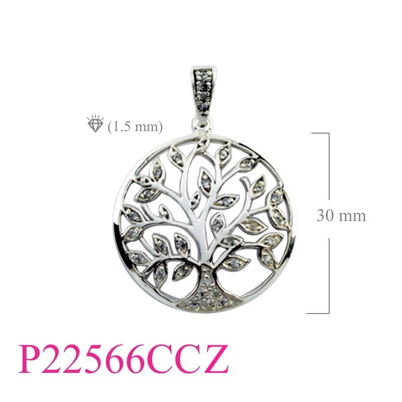 Tree Of Life Pendant, CZ Pendant, Travel Jewelry Pendant, 30mm round Tree of Life with small CCZs.