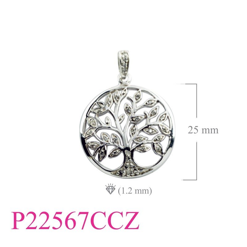 Tree Of Life Pendant, CZ Pendant, Travel Jewelry Pendant, 25mm round Tree of Life with small CCZs.