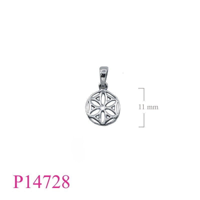 Pendant, 11mm round openwork Seed of Life.