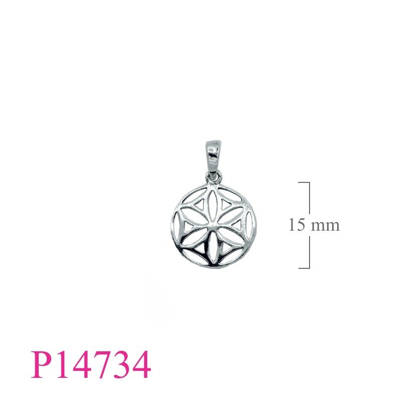 Pendant, 15mm round openwork Seed of Life.