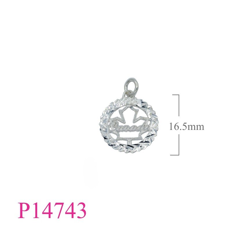 Maple Pendant, Travel Jewelry Pendant, 16.5mm round Canada  with diamond cut.