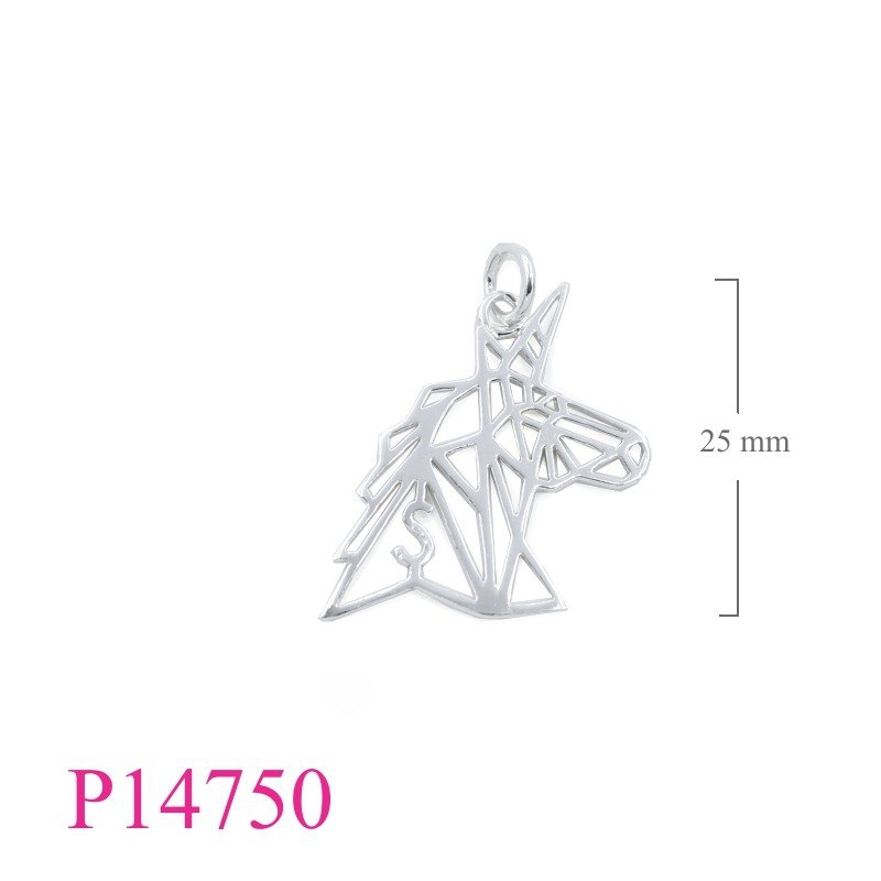 Pendant, openwork unicorn head.