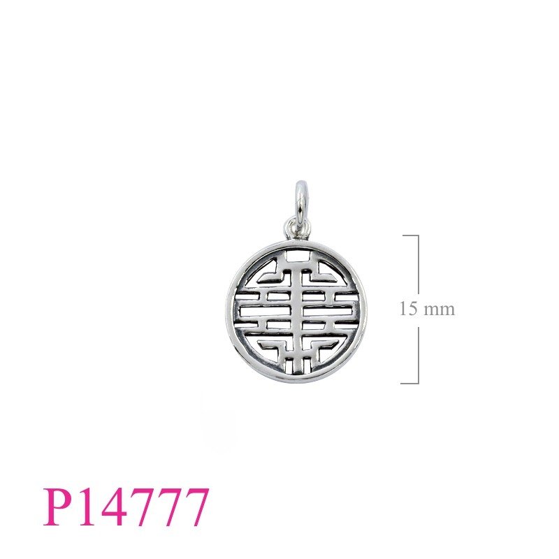 Pendant, 16mm round chinese design.