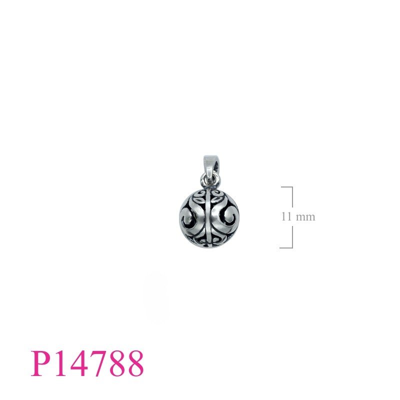 Pendant, 10.5mm openwork ball.