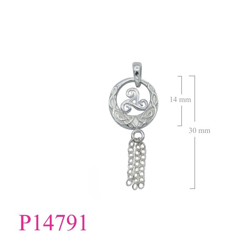 Celtic Pendant, Triskelion Pendant, 14mm round Celtic Triskelion with hanging chains.